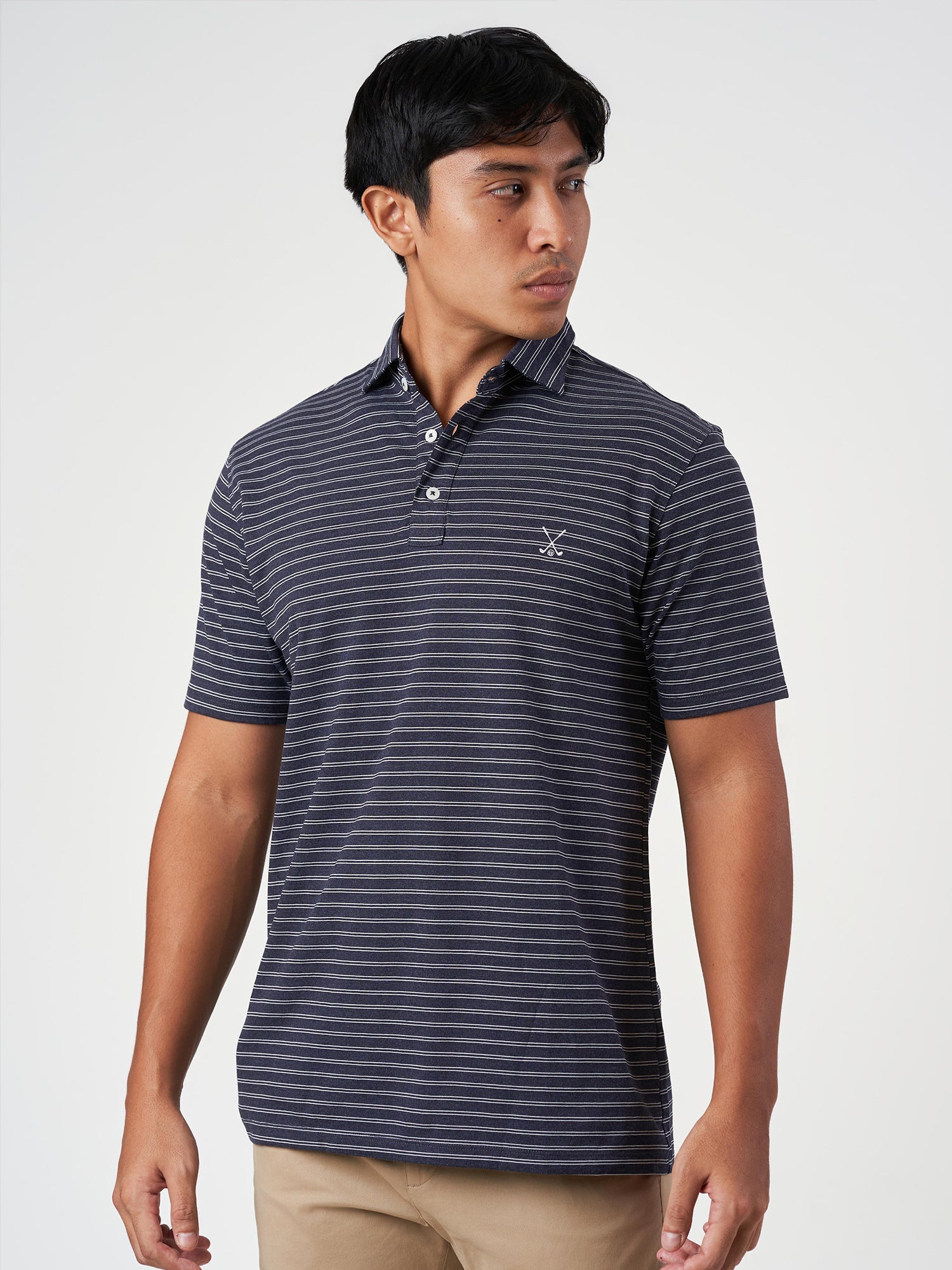 Dark Blue Striped Cotton Polo T-Shirt