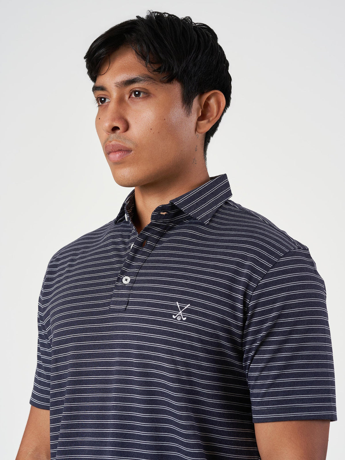 Dark Blue Striped Cotton Polo T-Shirt