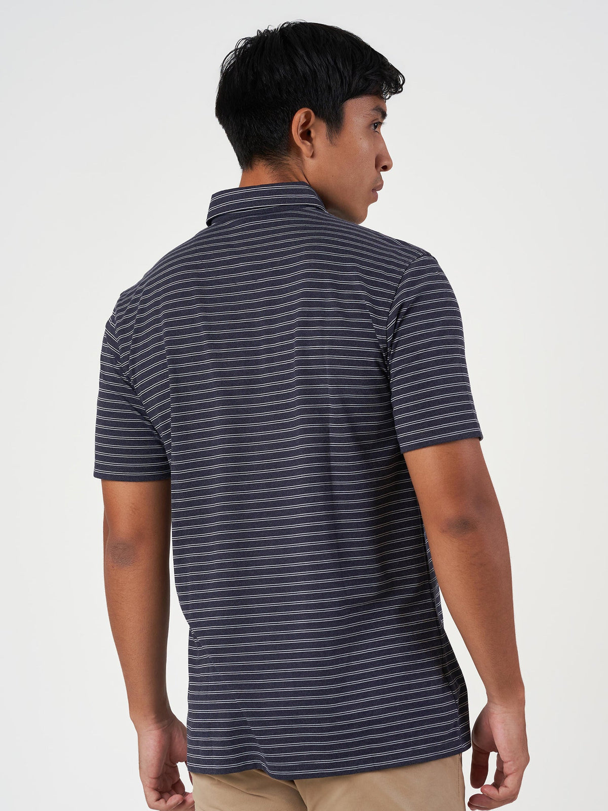 Dark Blue Striped Cotton Polo T-Shirt