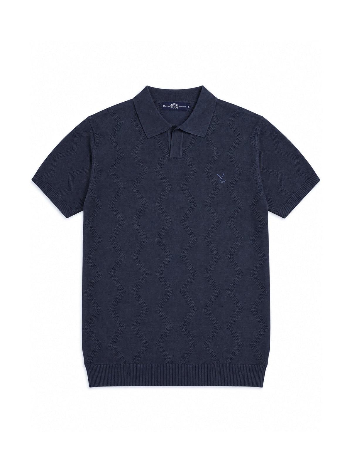 Dark Blue Textured Geometric Knit Regular Fit Polo Shirt