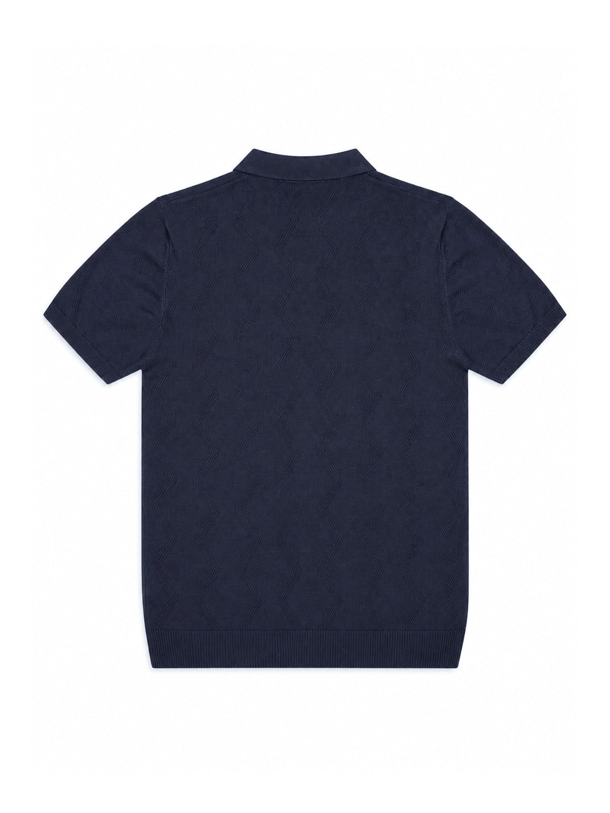 Dark Blue Textured Geometric Knit Regular Fit Polo Shirt
