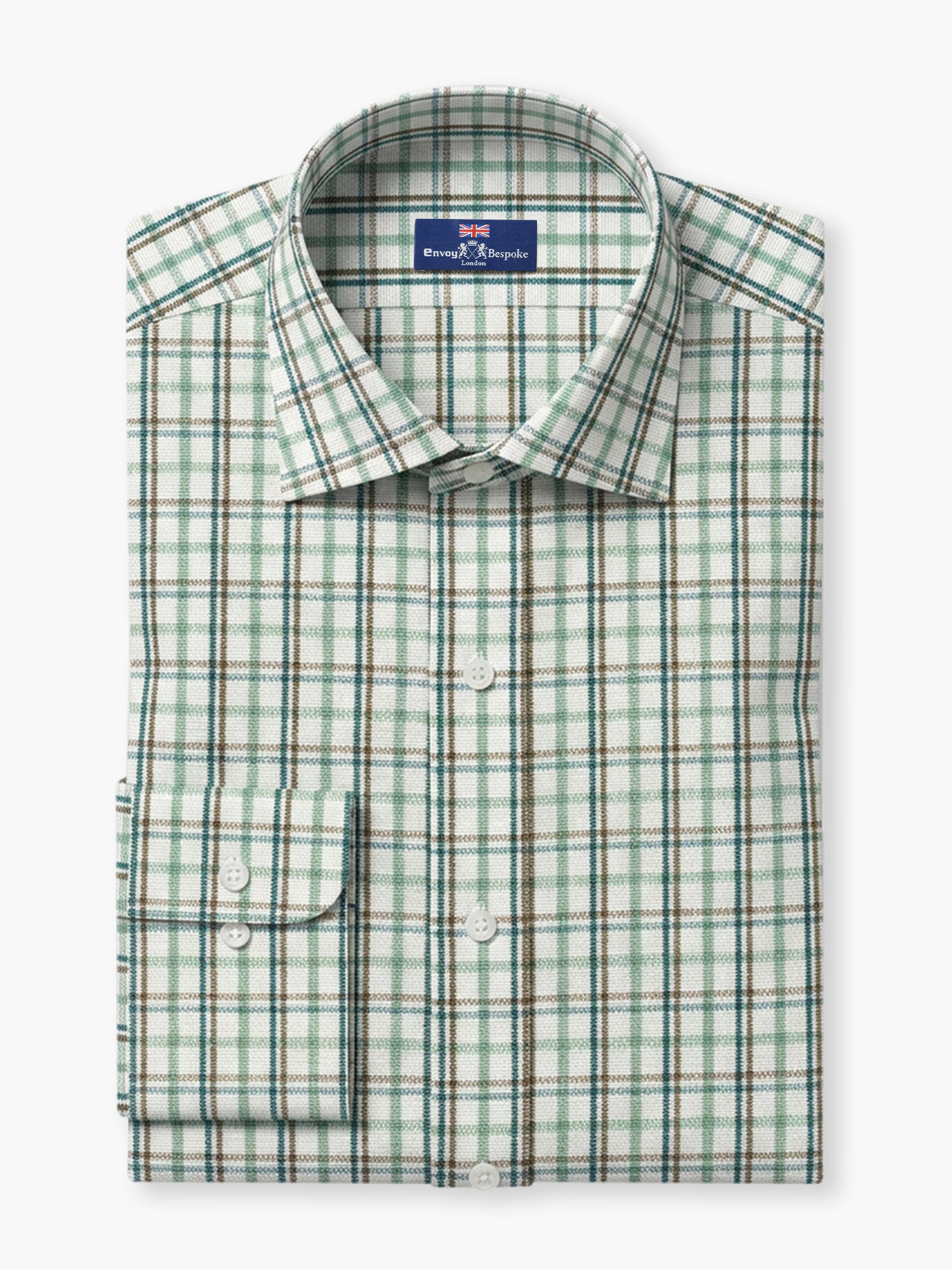 Green Brown Checked Cotton Twill Custom Shirt