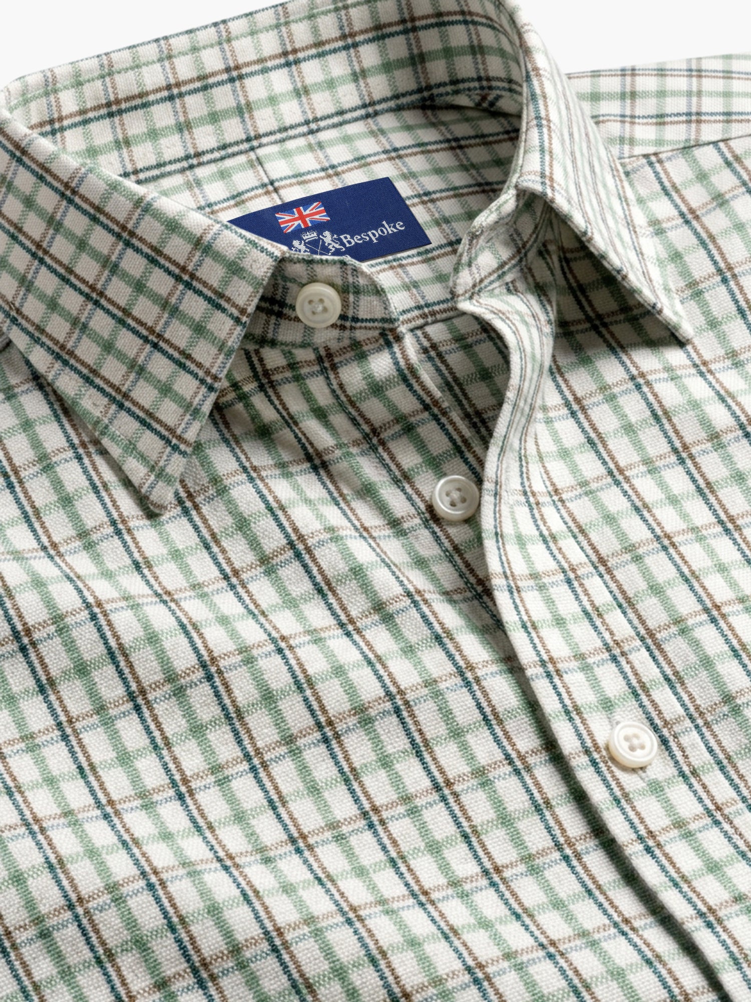 Green Brown Checked Cotton Twill Custom Shirt