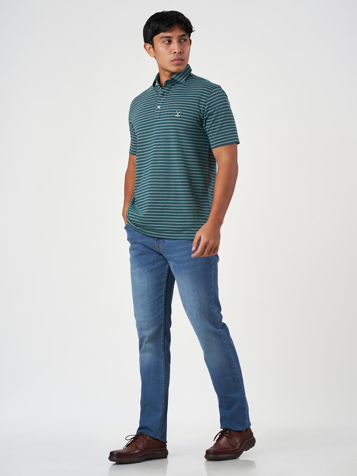 Green Striped Cotton Polo T-Shirt