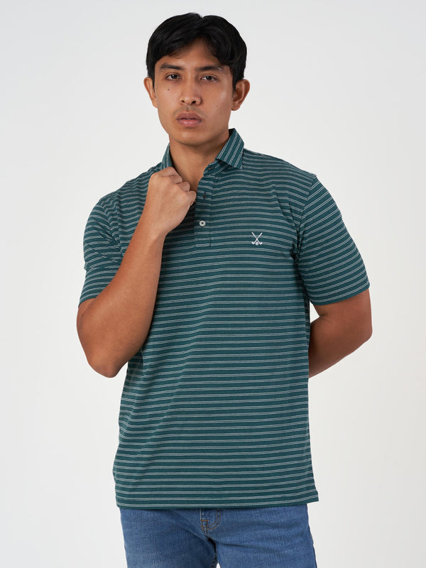 Green Striped Cotton Polo T-Shirt