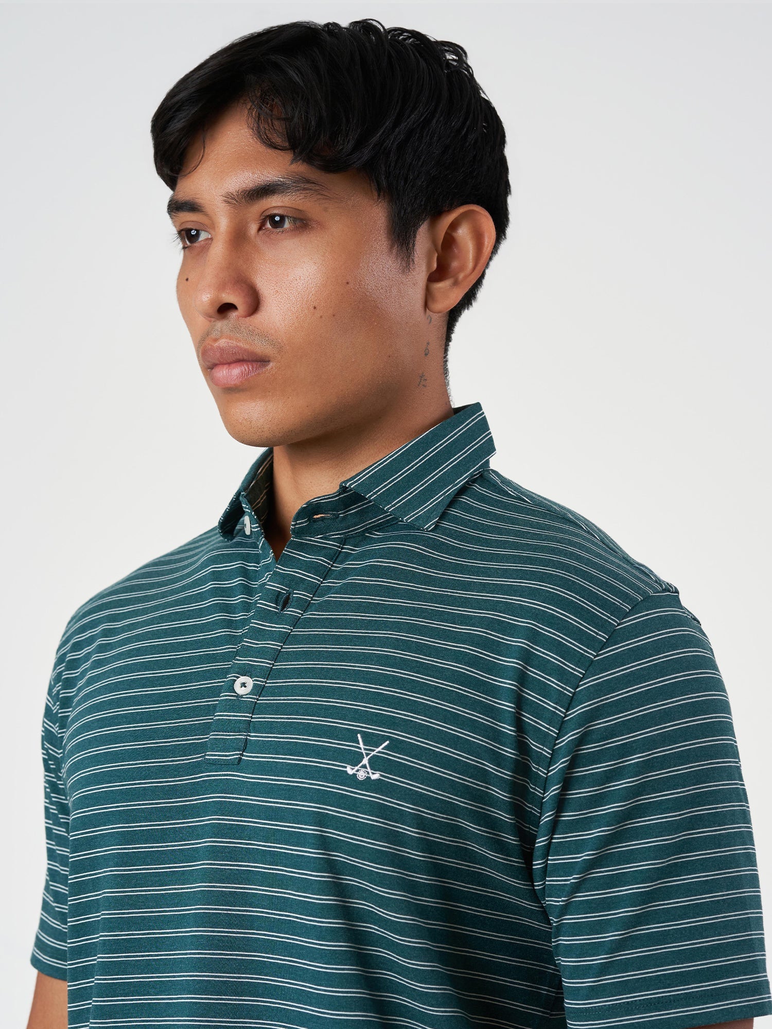 Green Striped Cotton Polo T-Shirt