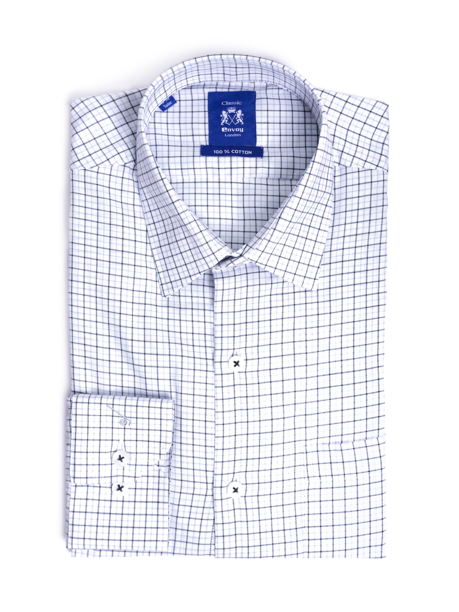 Grey Checked Cotton Tailored Fit Shirt