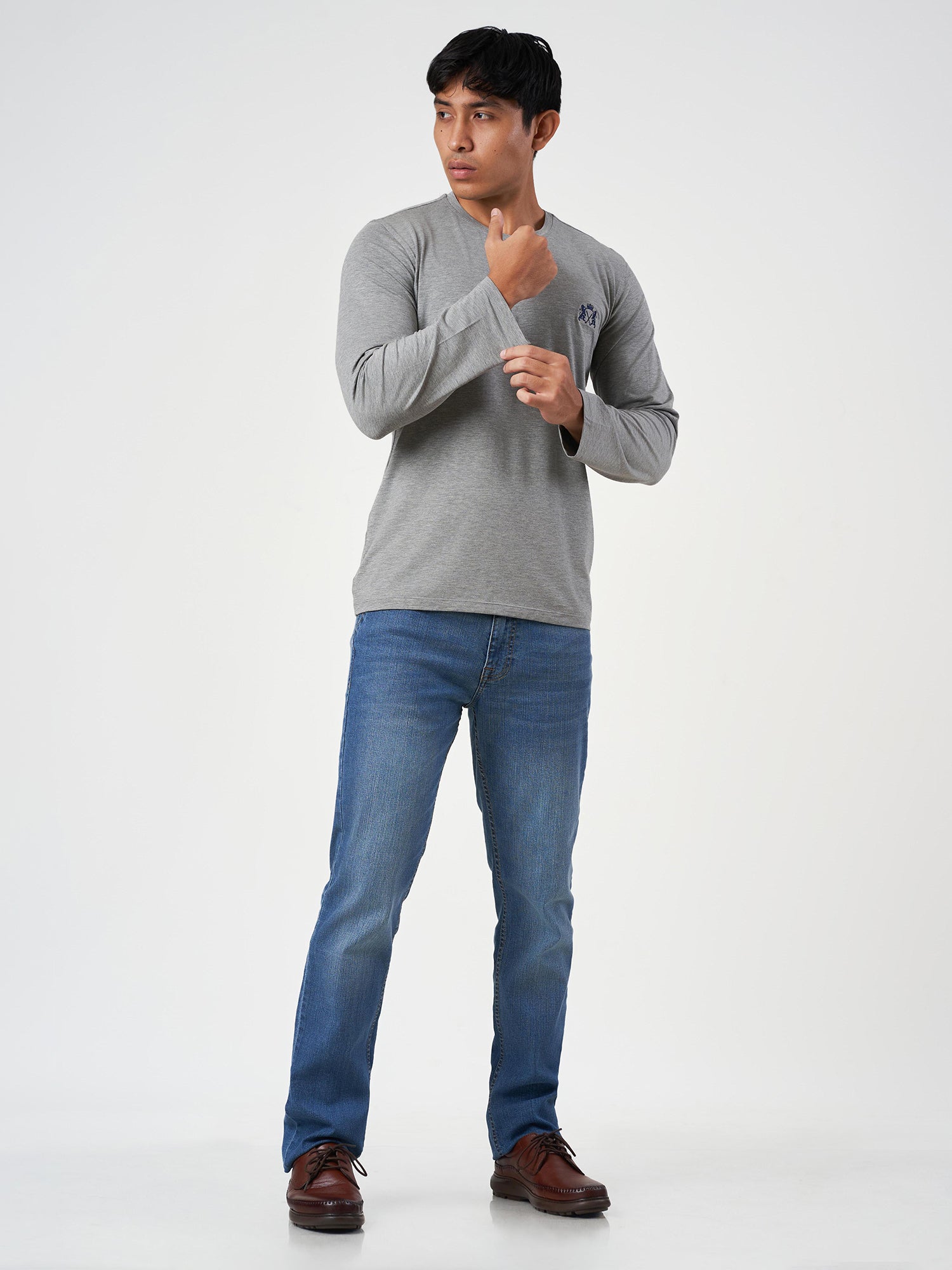 Grey Cotton Round Neck T-Shirt