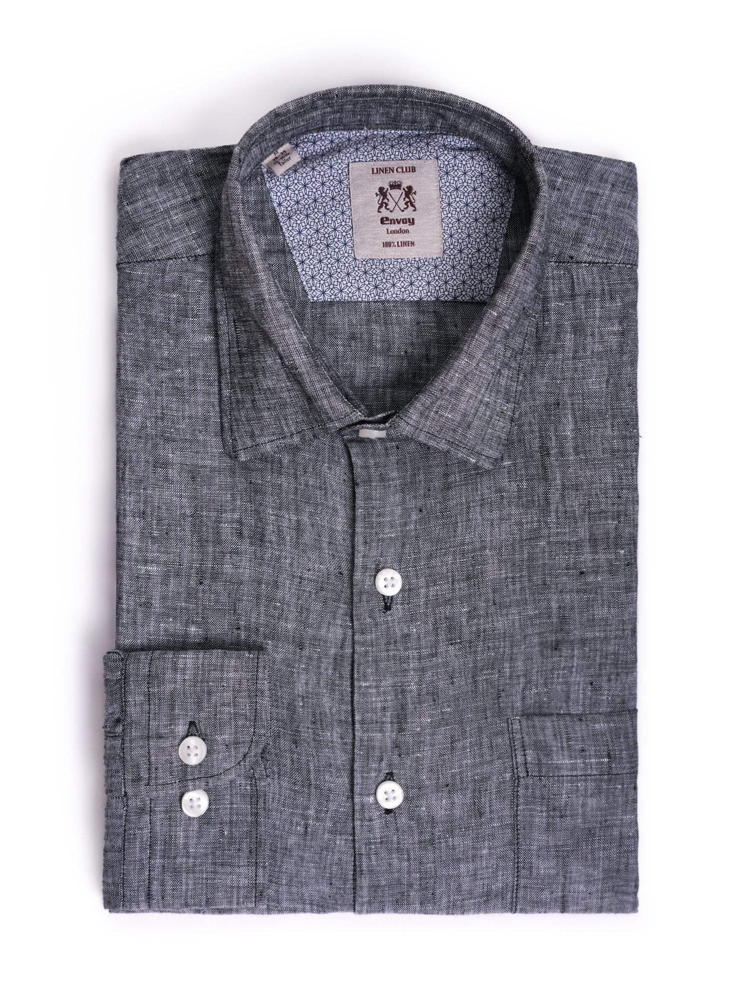 Grey Plain Linen Tailored Fit Casual Shirt
