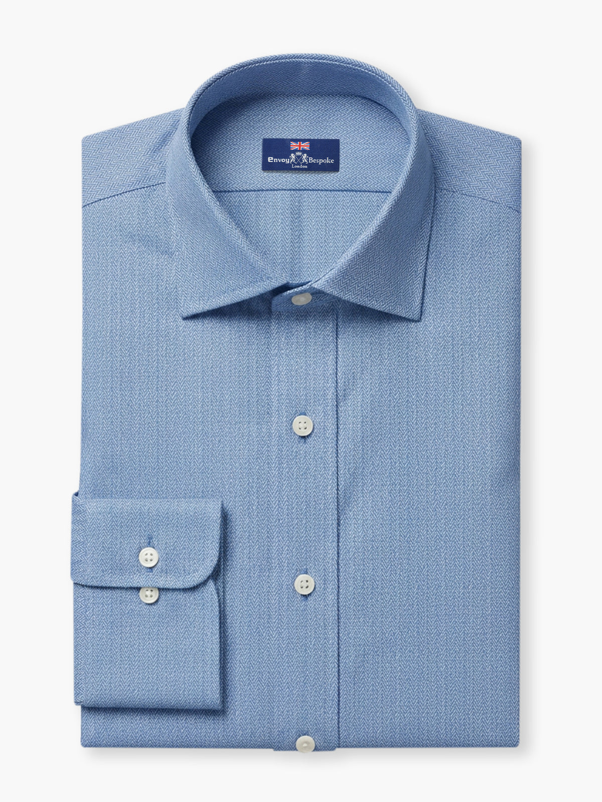 Greyish Blue Herringbone Cotton Custom Shirt