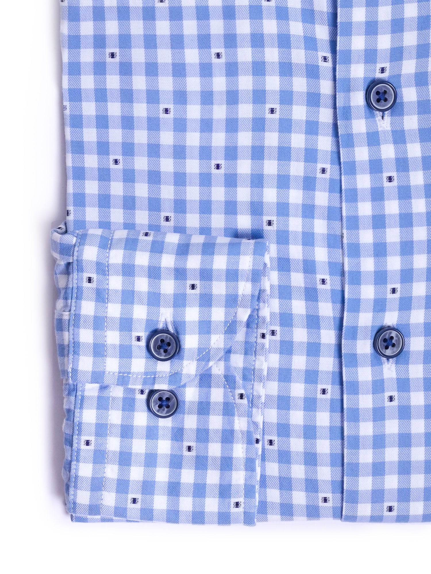 Light Blue Checked Cotton Tailored Fit Shirt
