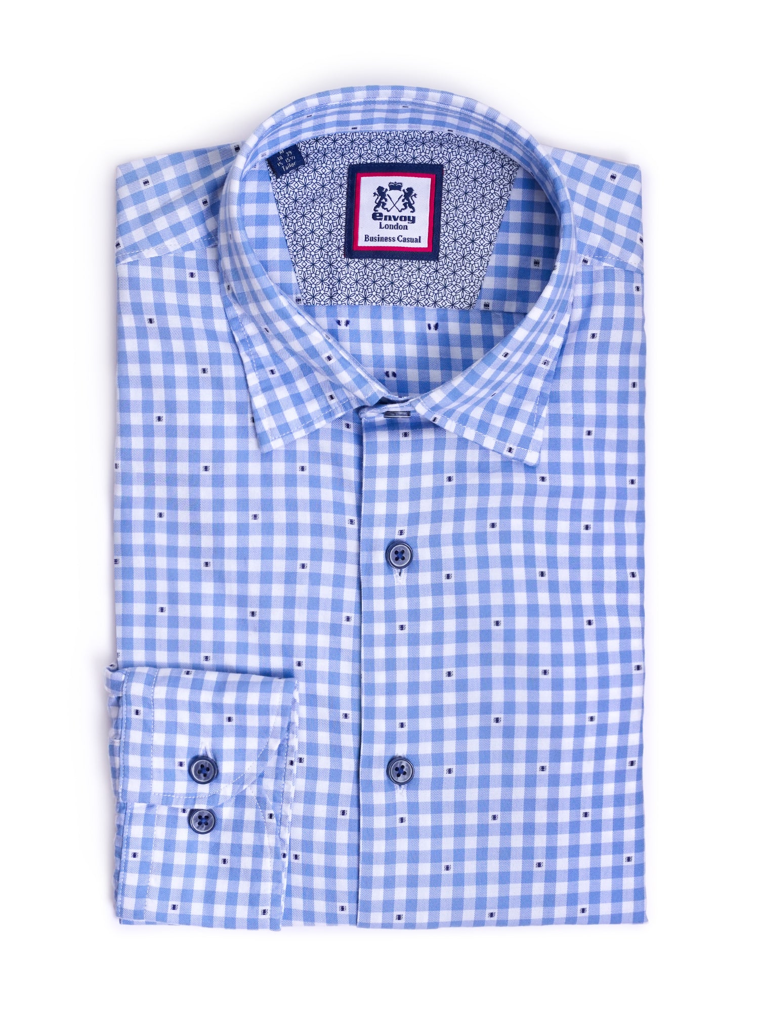 Light Blue Checked Cotton Tailored Fit Shirt