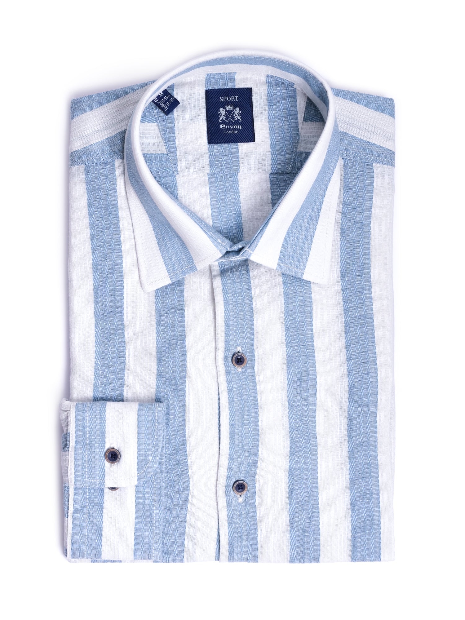 Blue Striped Cotton Tailored Fit Shirt