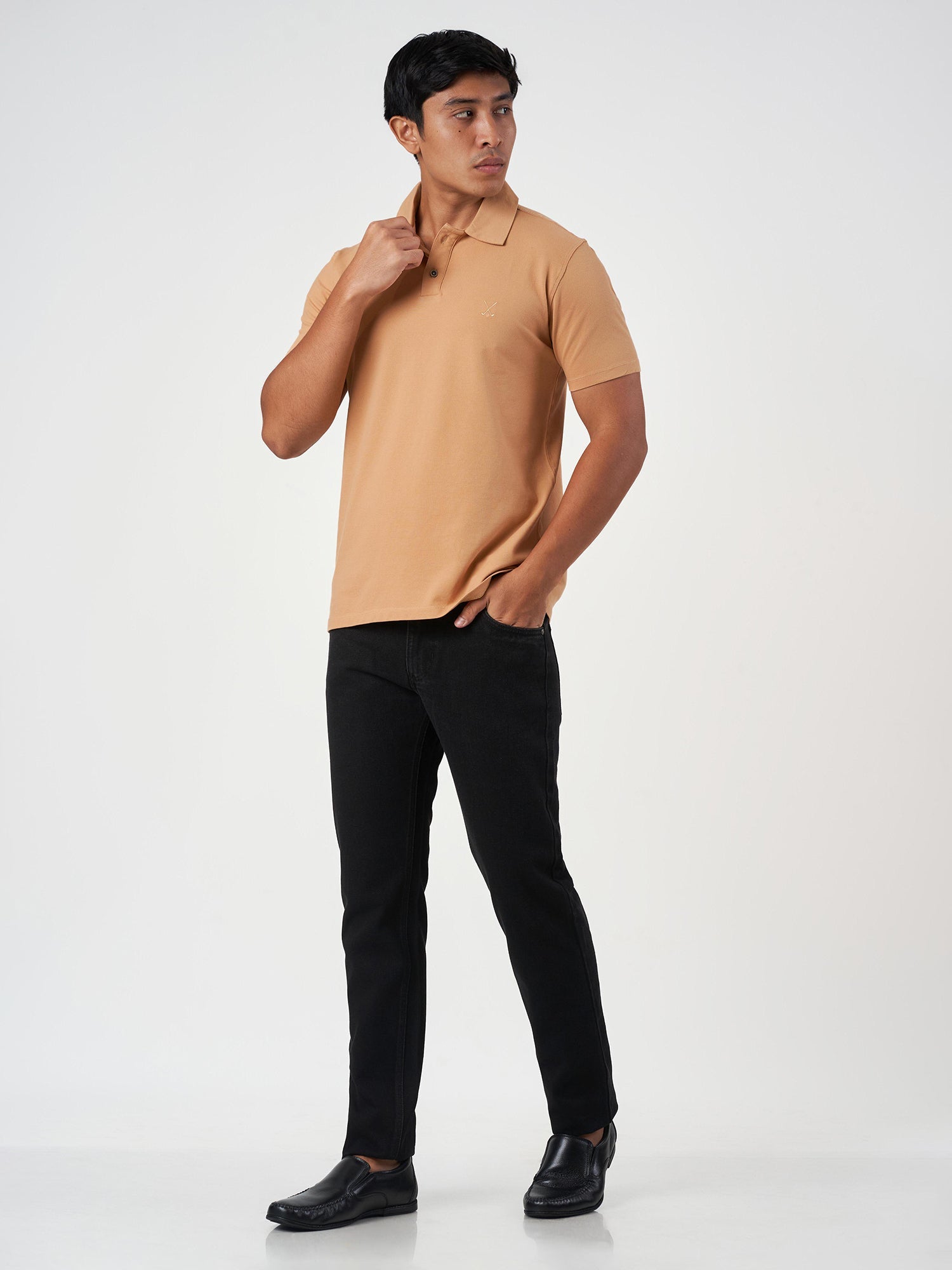 Light Brown Cotton Plain Polo T-Shirt