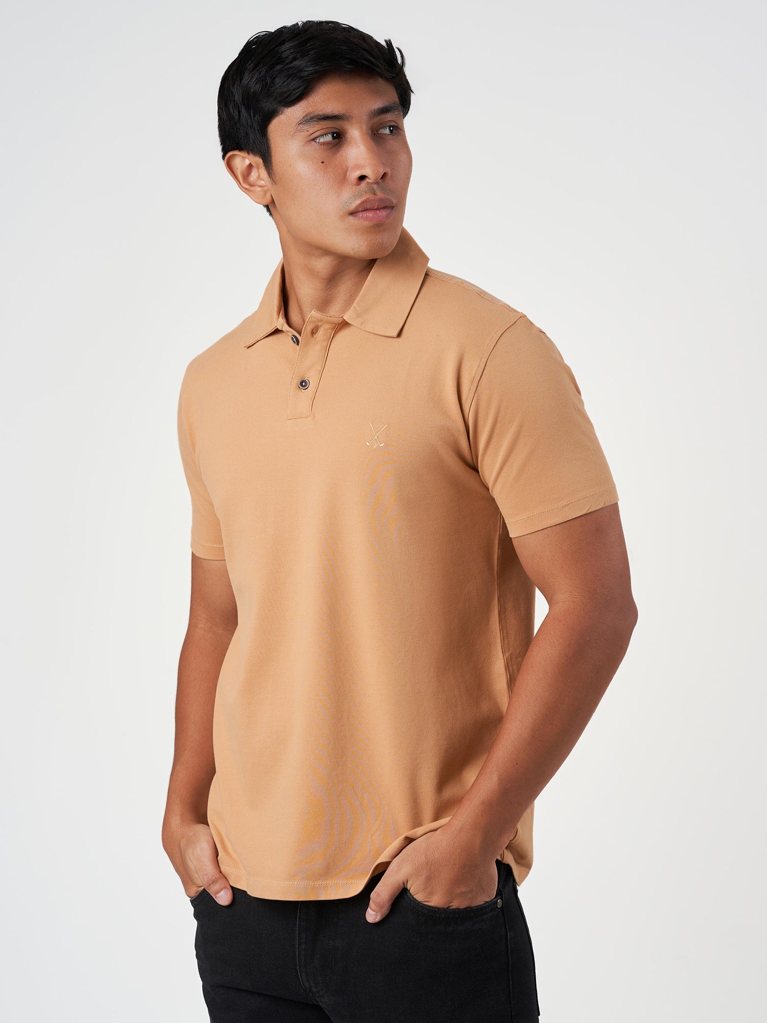Light Brown Cotton Plain Polo T-Shirt