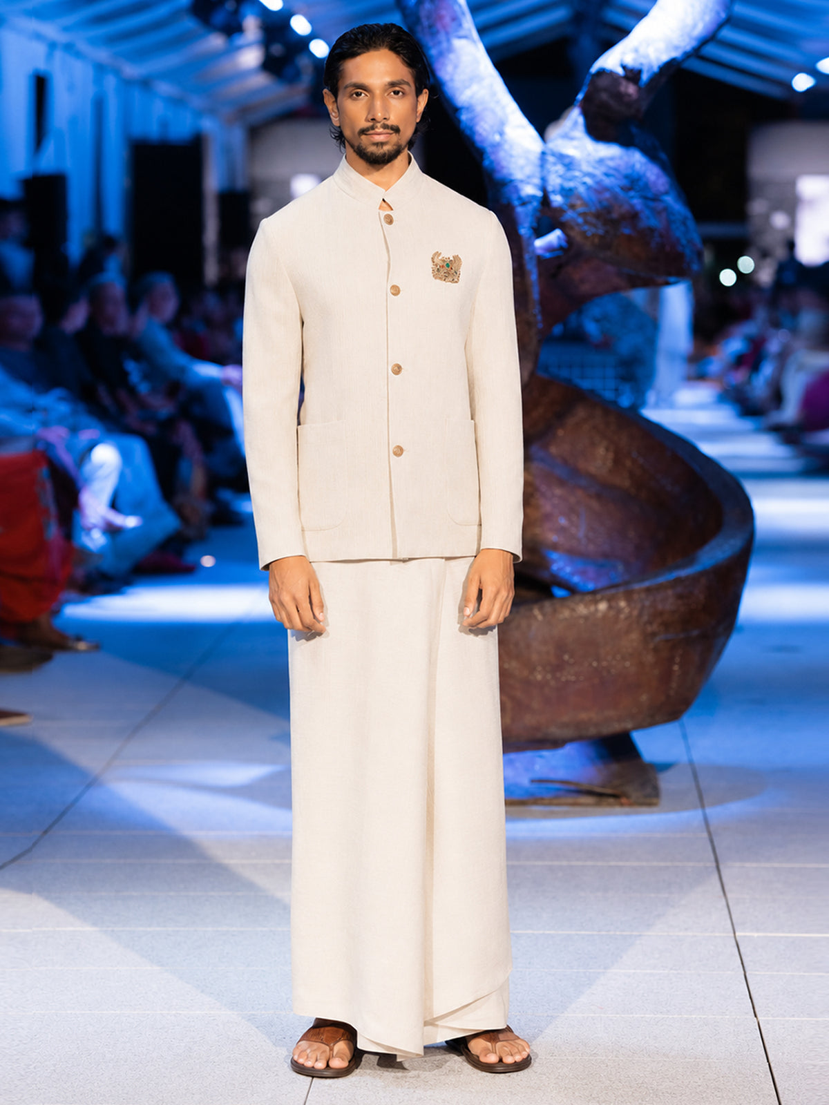 Beige Jacquard Slim Fit Ceremonial Suit