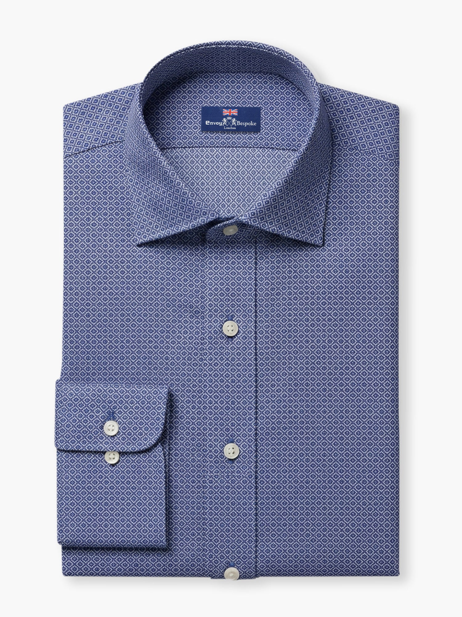Navy Blue Micro Geometric Cotton Dobby Custom Shirt