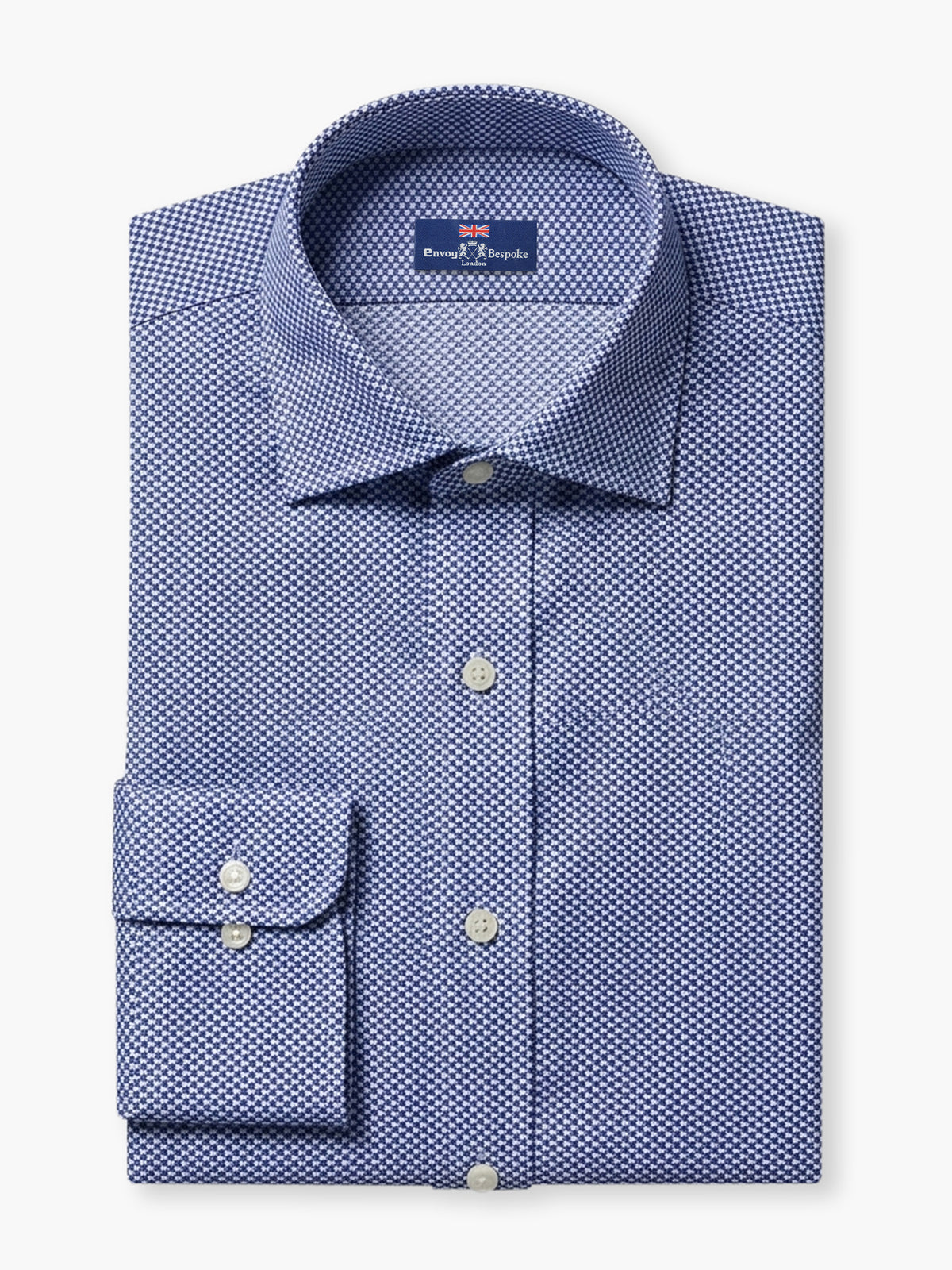 Navy Micro Geometric Cotton Dobby Custom Shirt