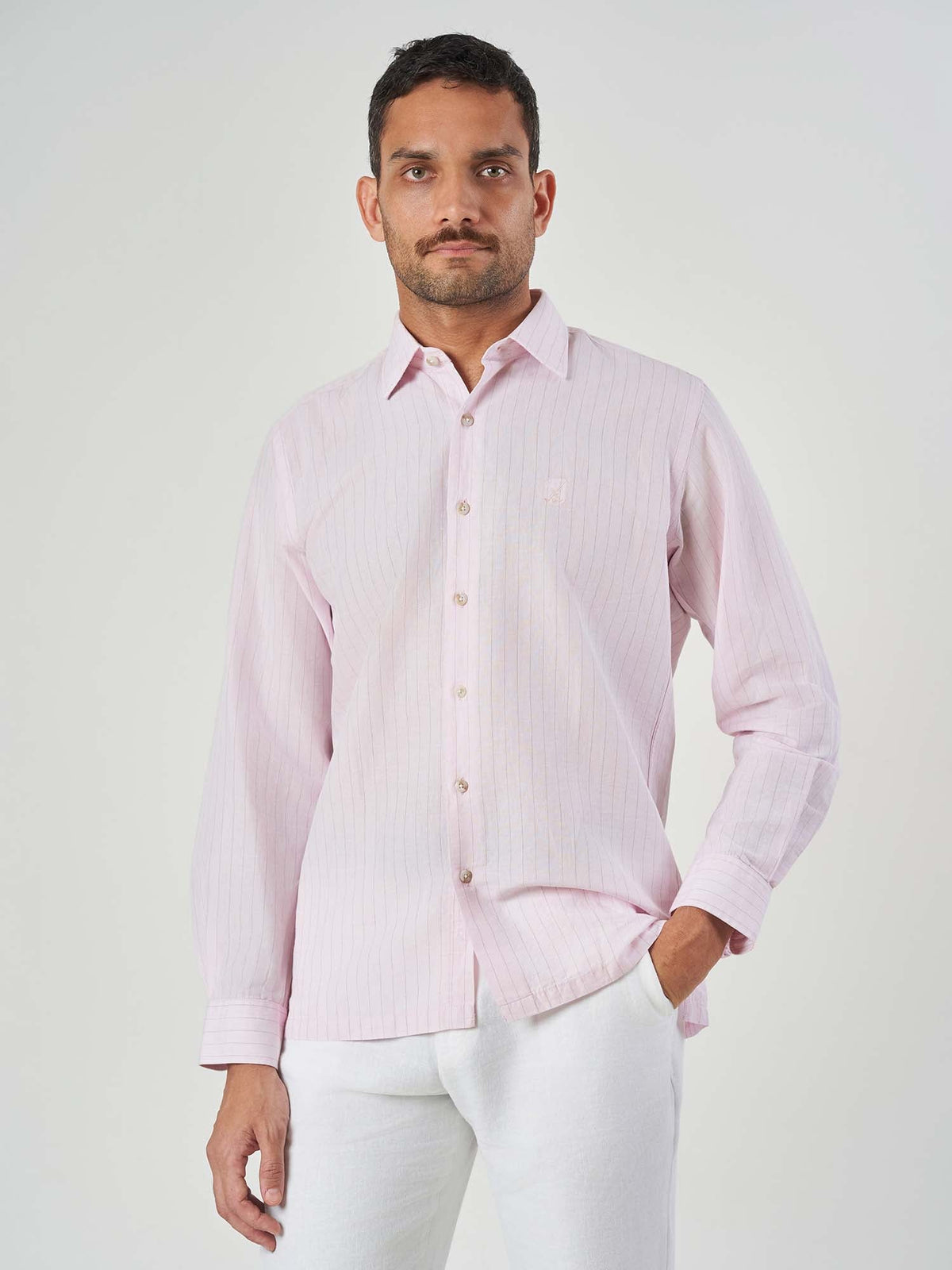 Striped Cotton Linen Regular Fit Shirt