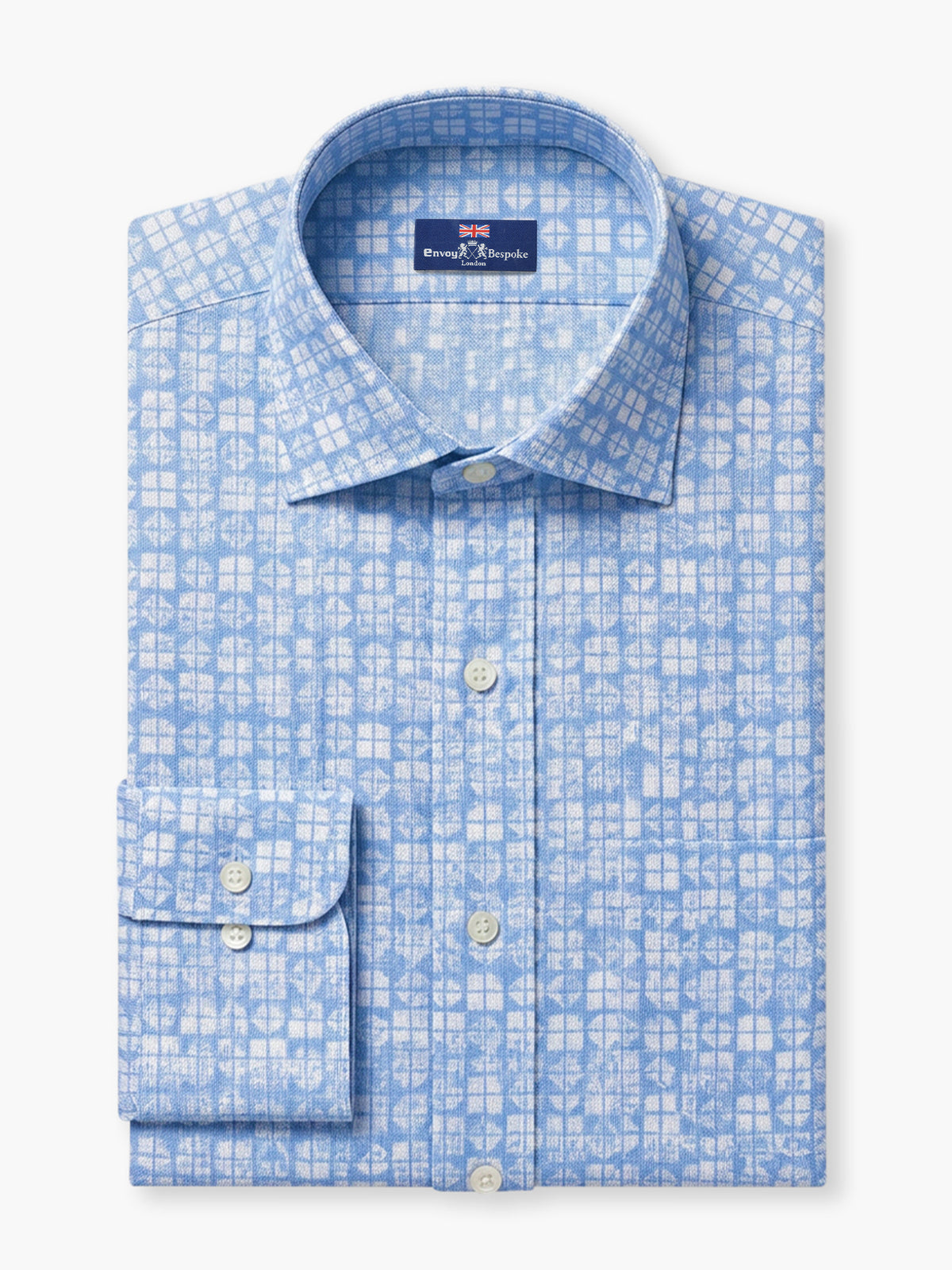 Sky Blue Printed Cotton Lycra Custom Shirt