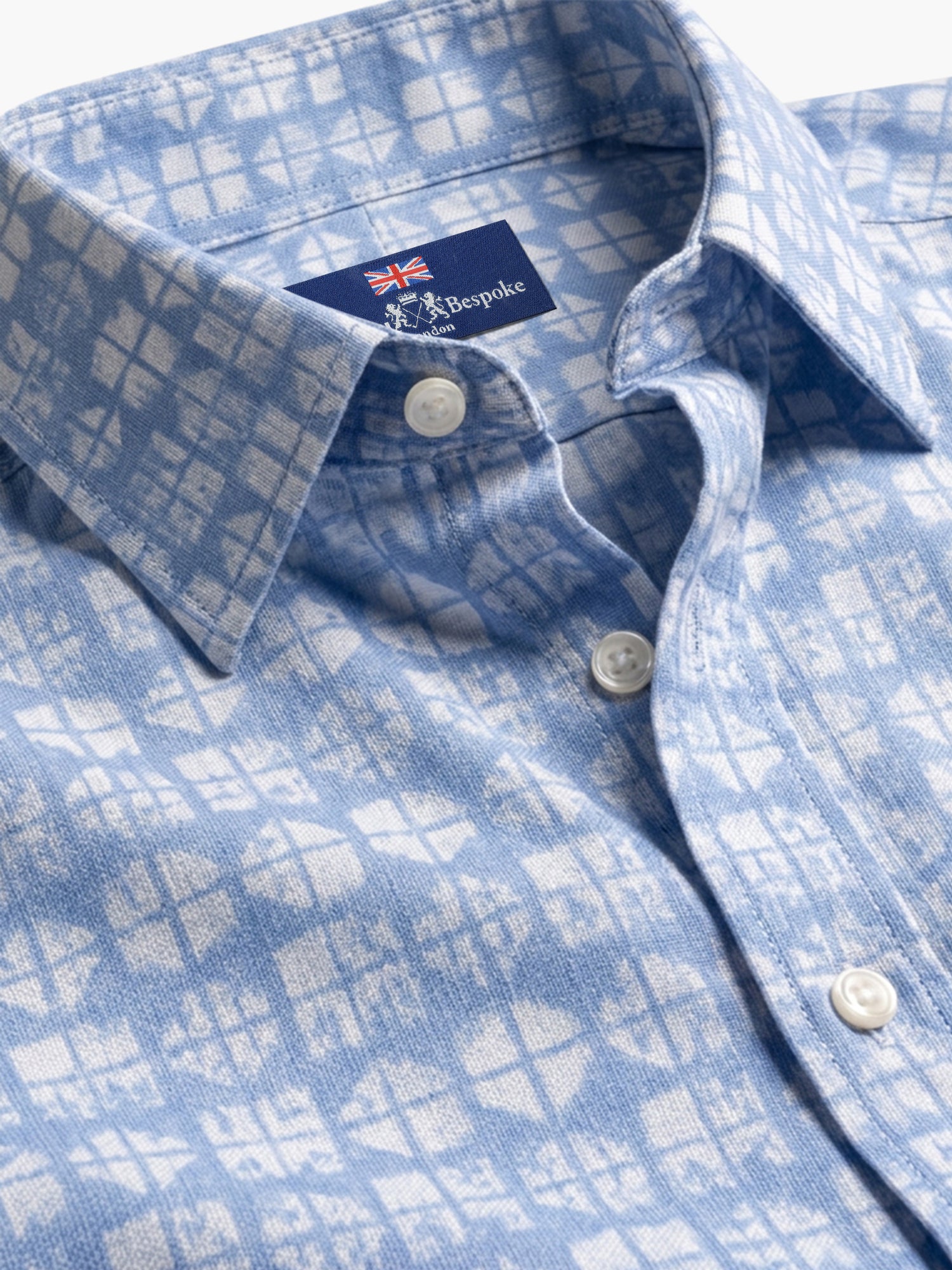 Sky Blue Printed Cotton Lycra Custom Shirt