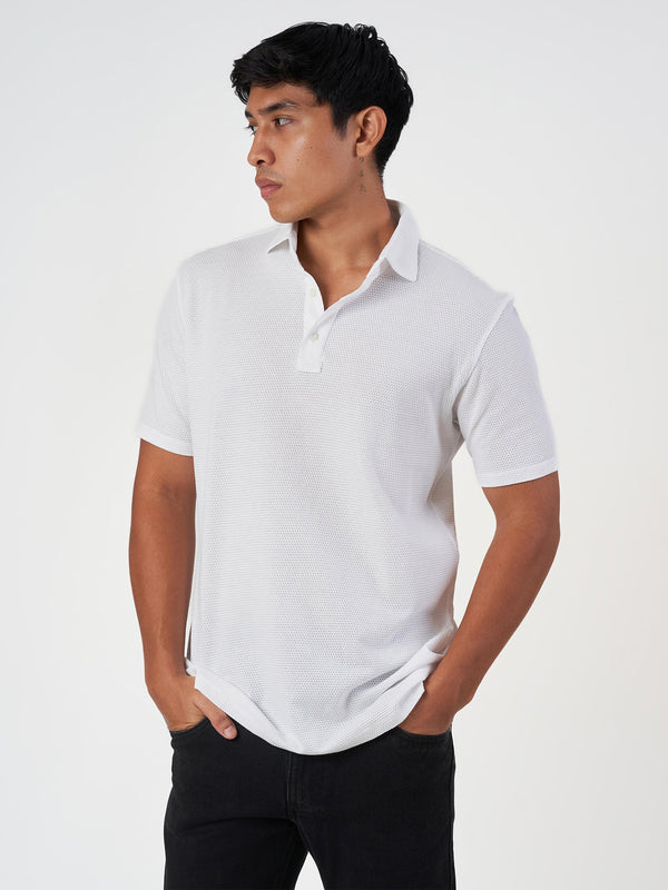 White Cotton Jacquard Polo T-Shirt