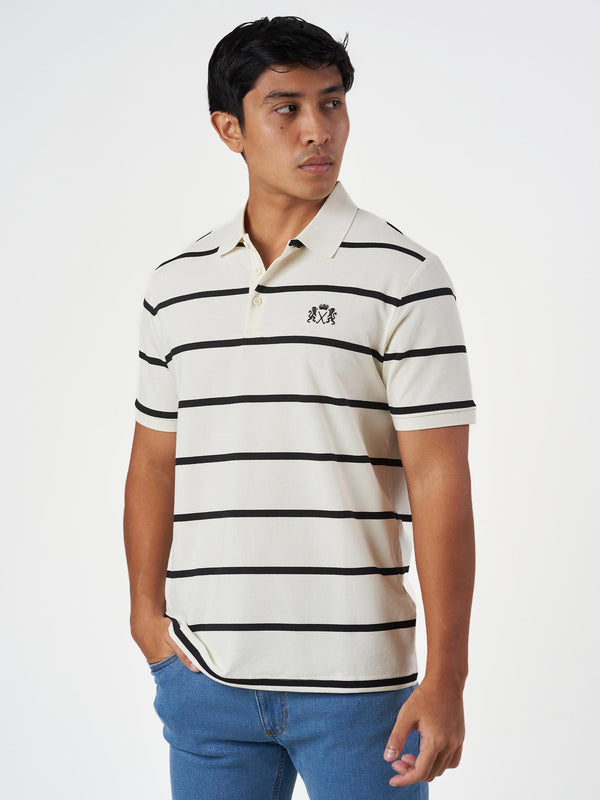 White Striped Cotton Polo T-Shirt