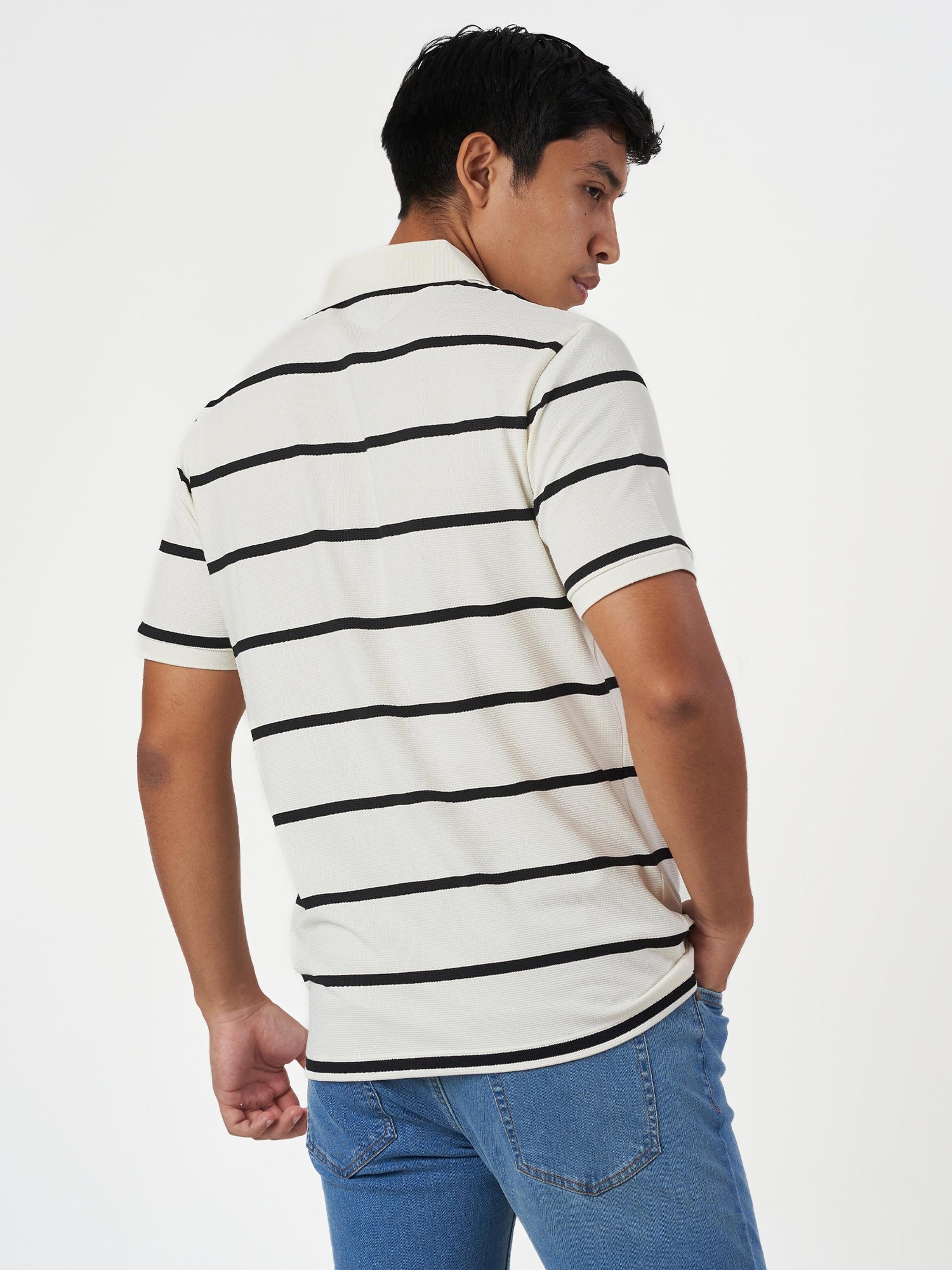 White Striped Cotton Polo T-Shirt