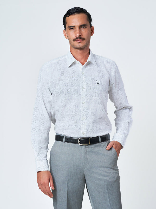 White Printed Long Sleeve Casual Shirt