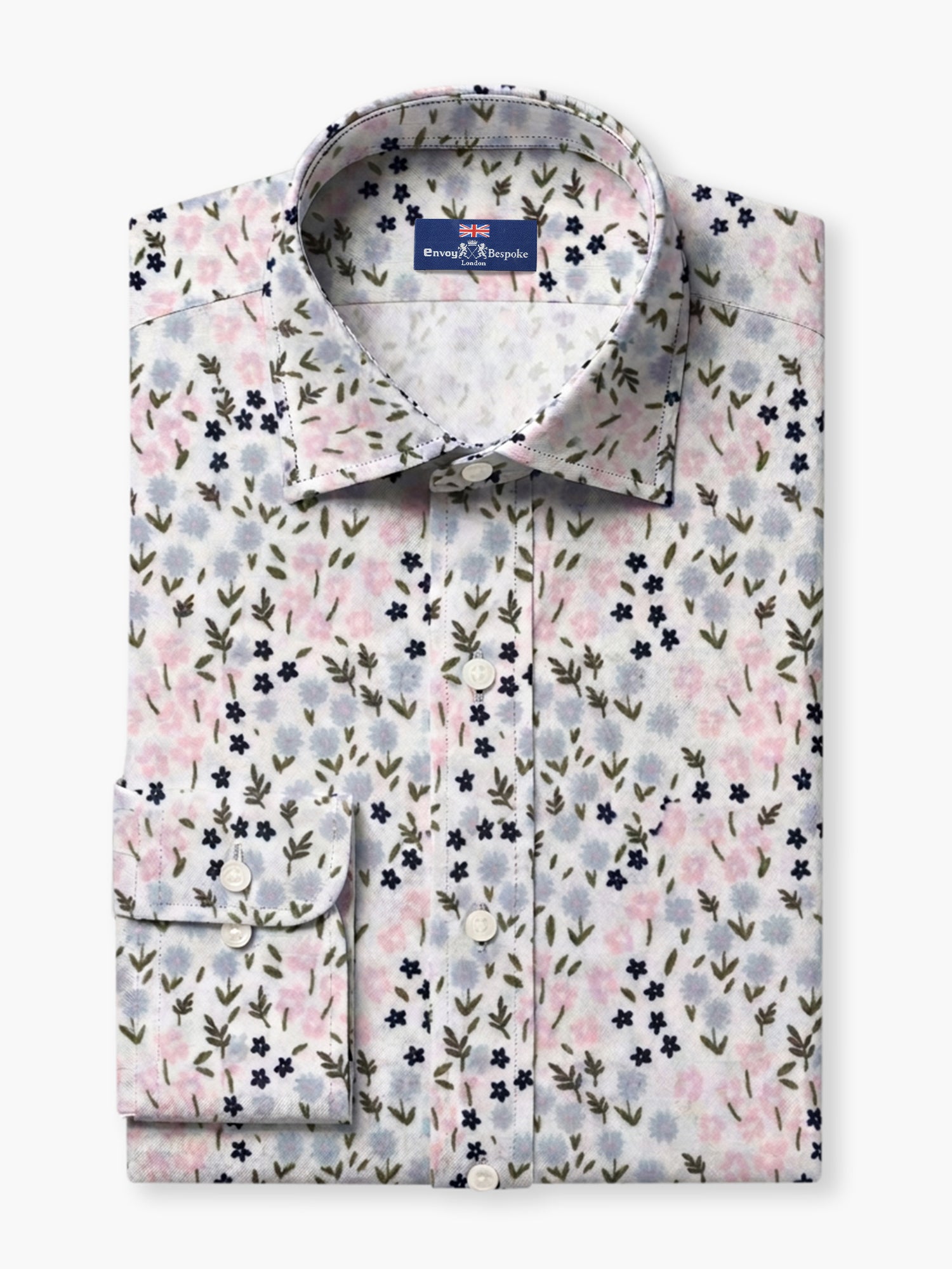 White Floral Cotton Poplin Custom Shirt