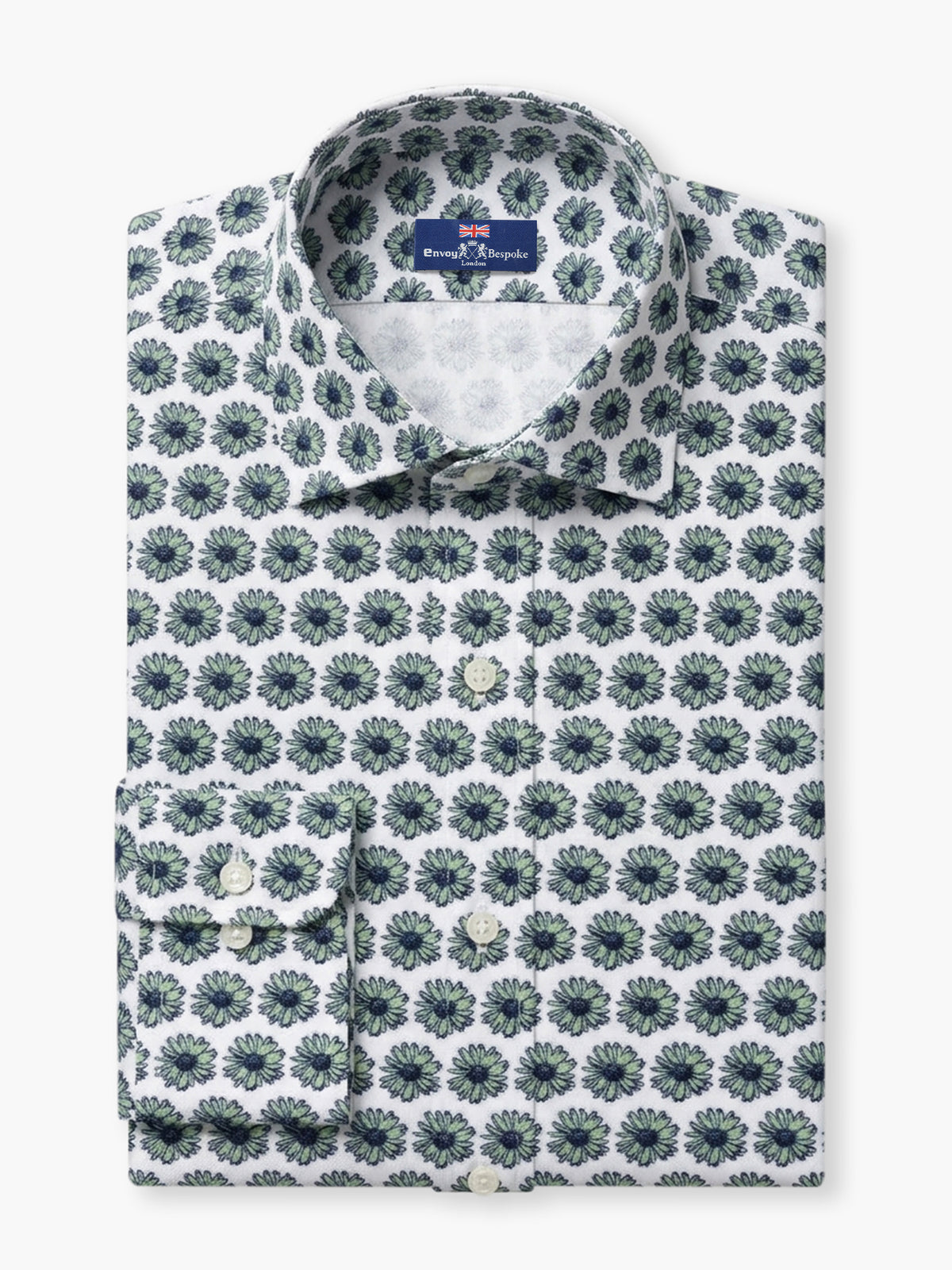 White Green Floral Cotton Lycra Custom Shirt