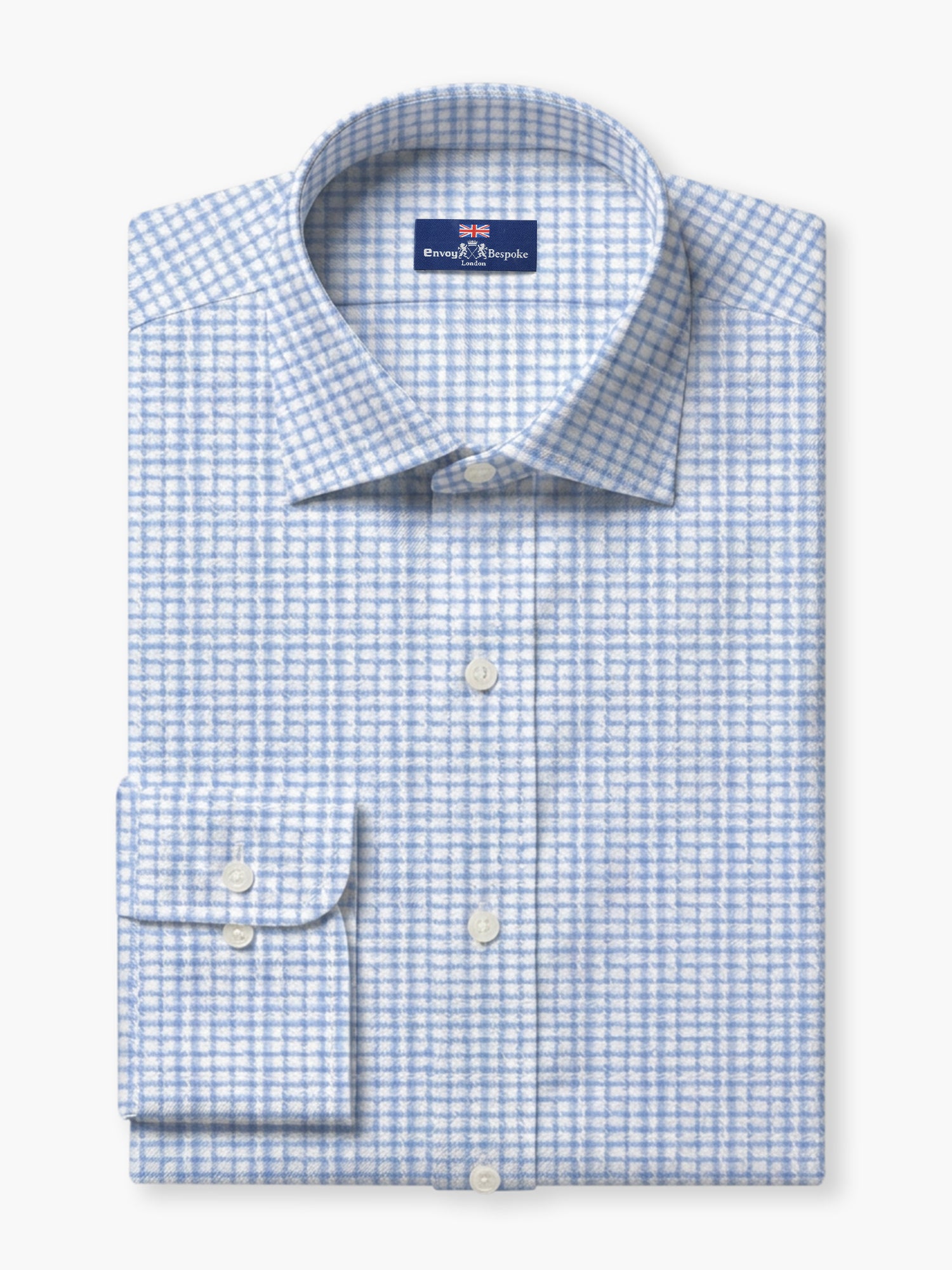 White Light Blue Checked Cotton Poplin Custom Shirt