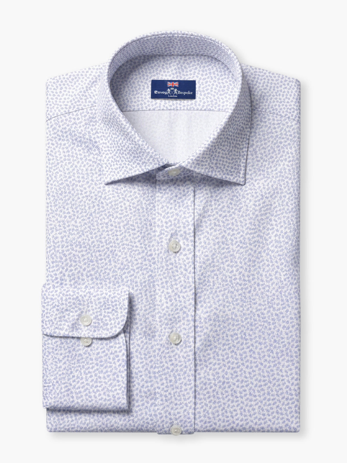 White Light Blue Micro Floral Cotton Poplin Custom Shirt