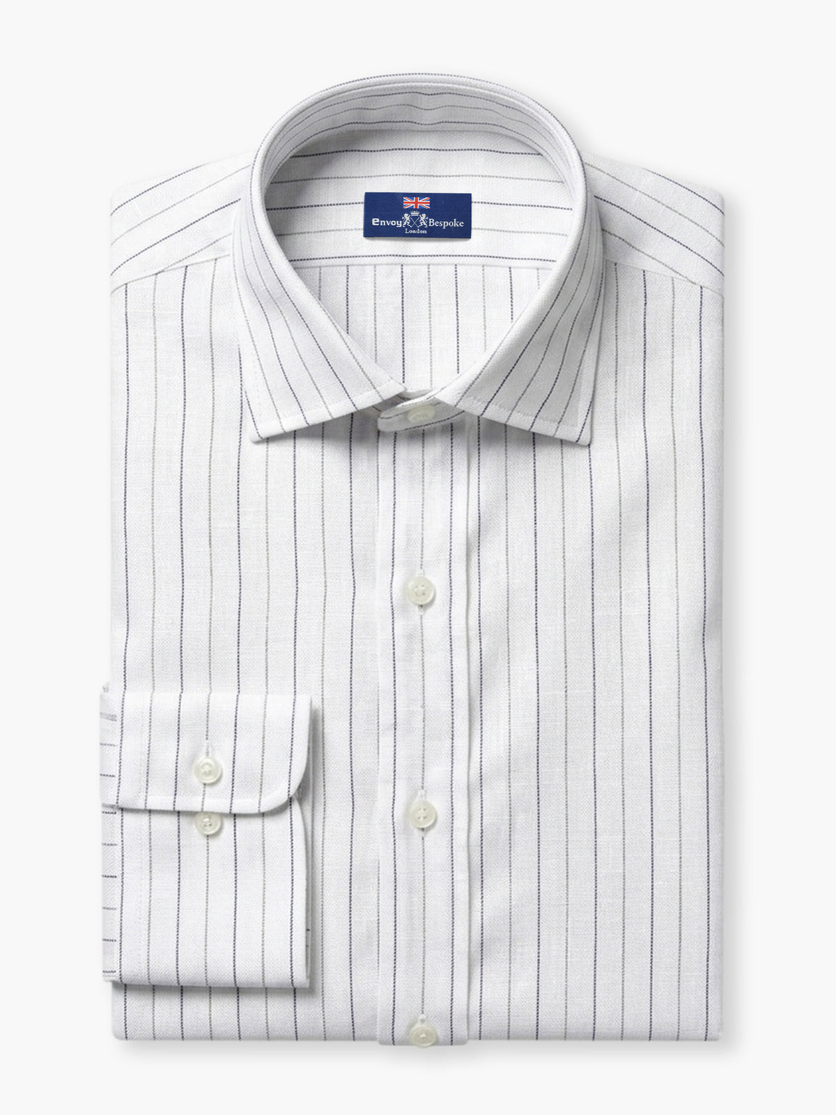 White Navy Striped Linen Custom Shirt