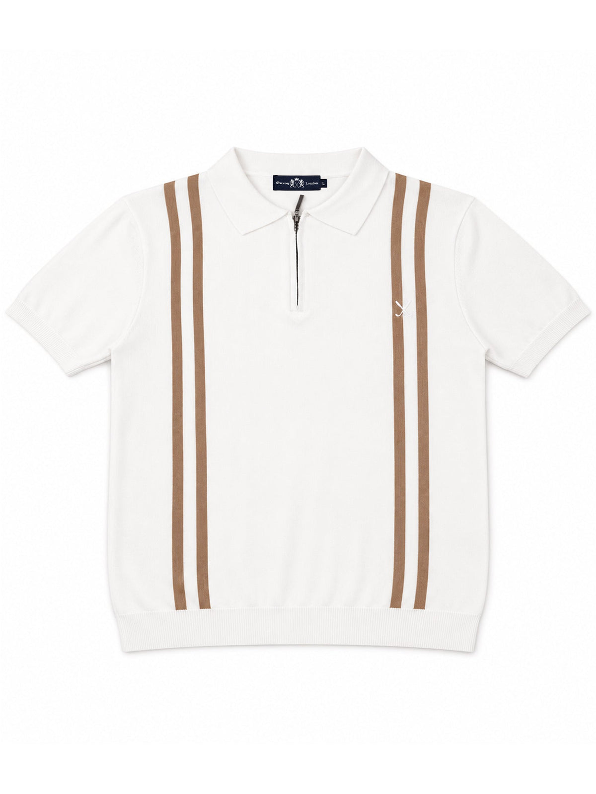 Contrast Stripe Zip Knit Regular Fit Polo Shirt