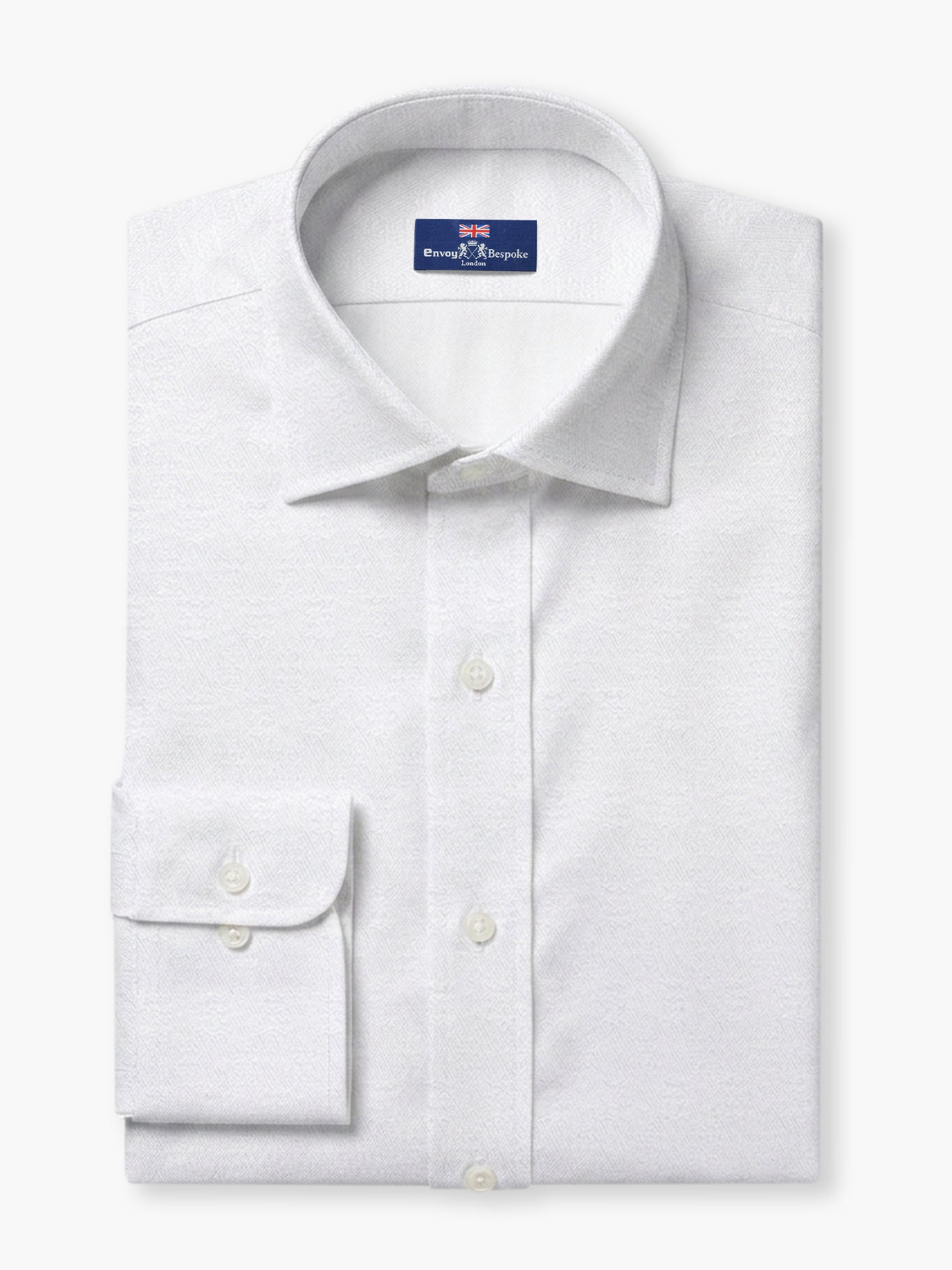 White Textured Geometric Cotton Dobby Custom Shirt